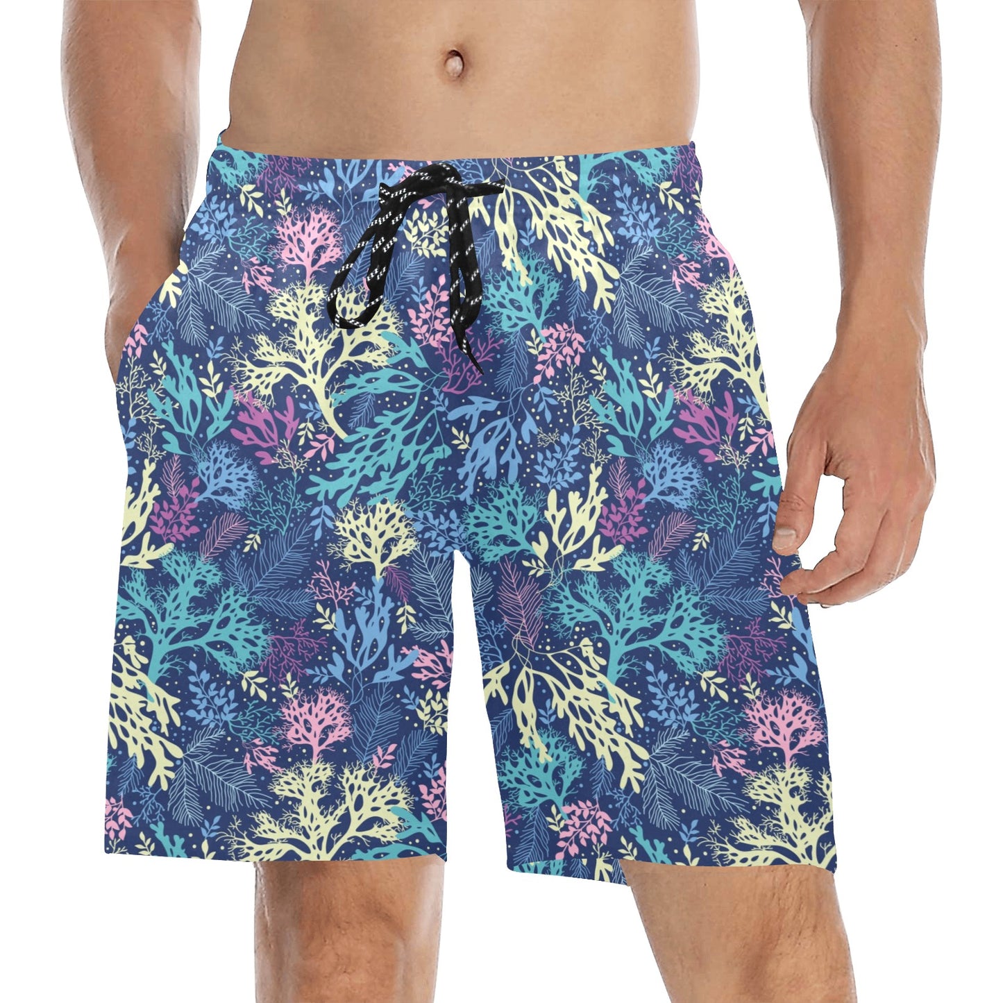 Seaweed Print Design LKS301 Men's Swim Trunks Beach Shorts