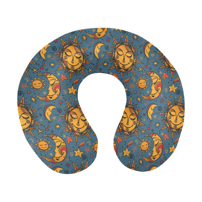 Celestial Moon Sun Pattern Print Design 02 U-Shaped Travel Neck Pillow