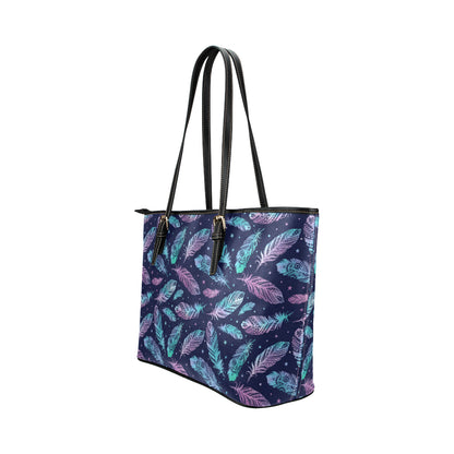 Feather Aztec Design Print Leather Tote Bag