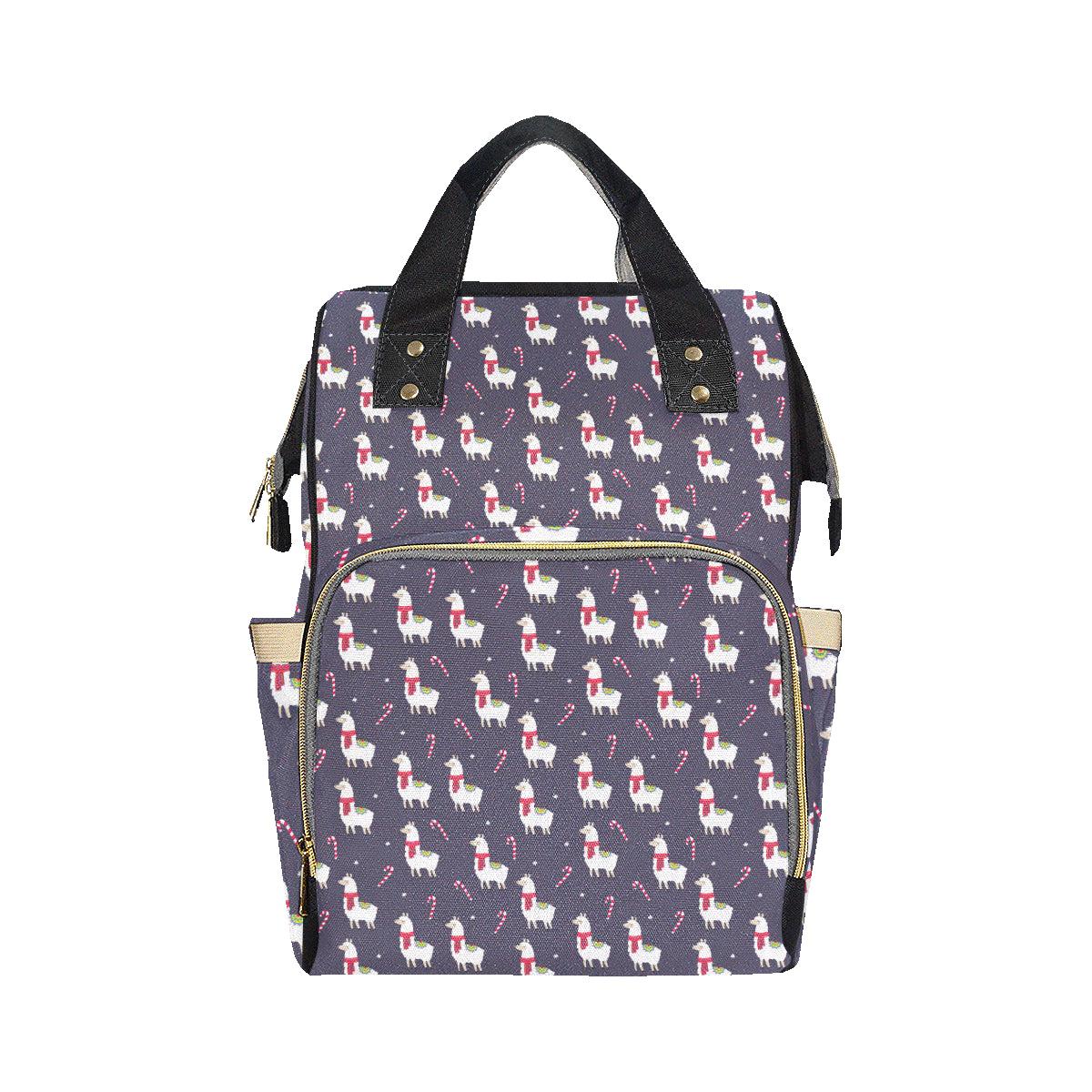 Llama with Candy Cane Themed Print Diaper Bag Backpack
