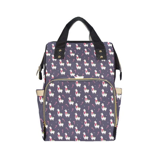 Llama with Candy Cane Themed Print Diaper Bag Backpack