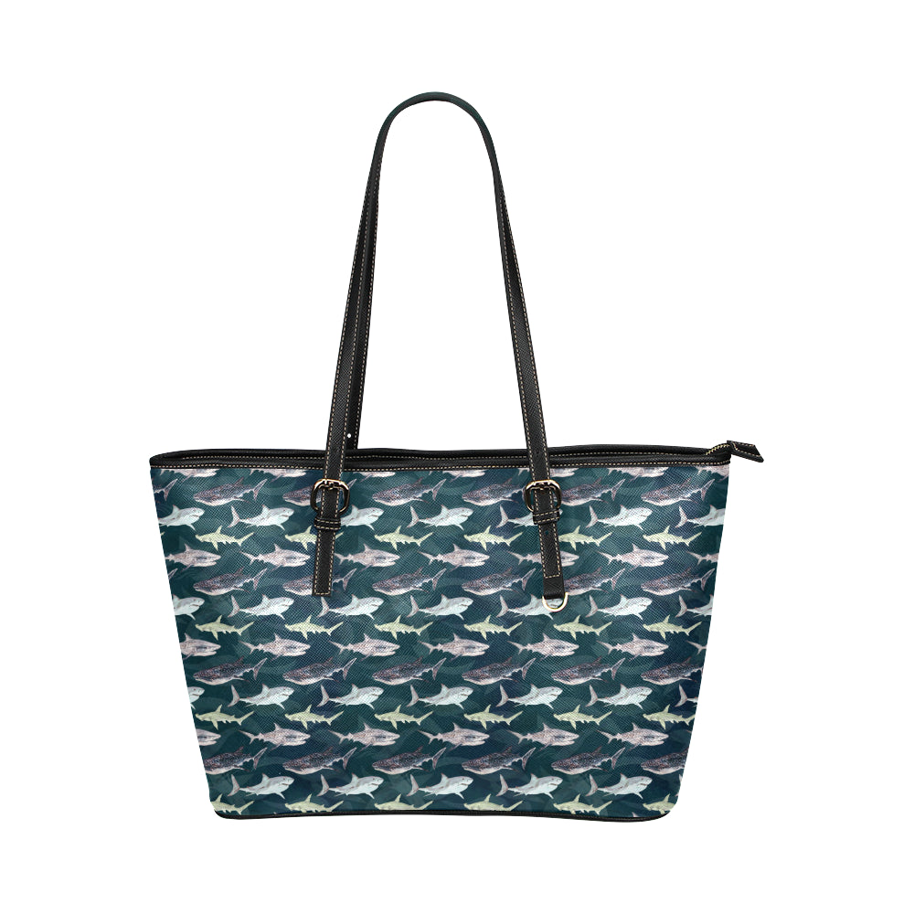 Shark Pattern Print Leather Tote Bag