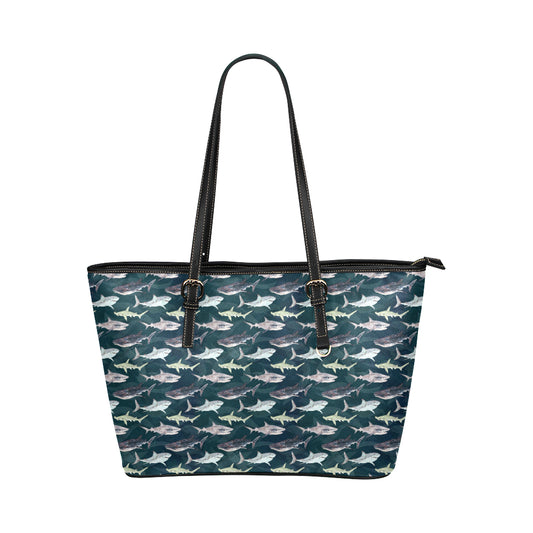 Shark Pattern Print Leather Tote Bag