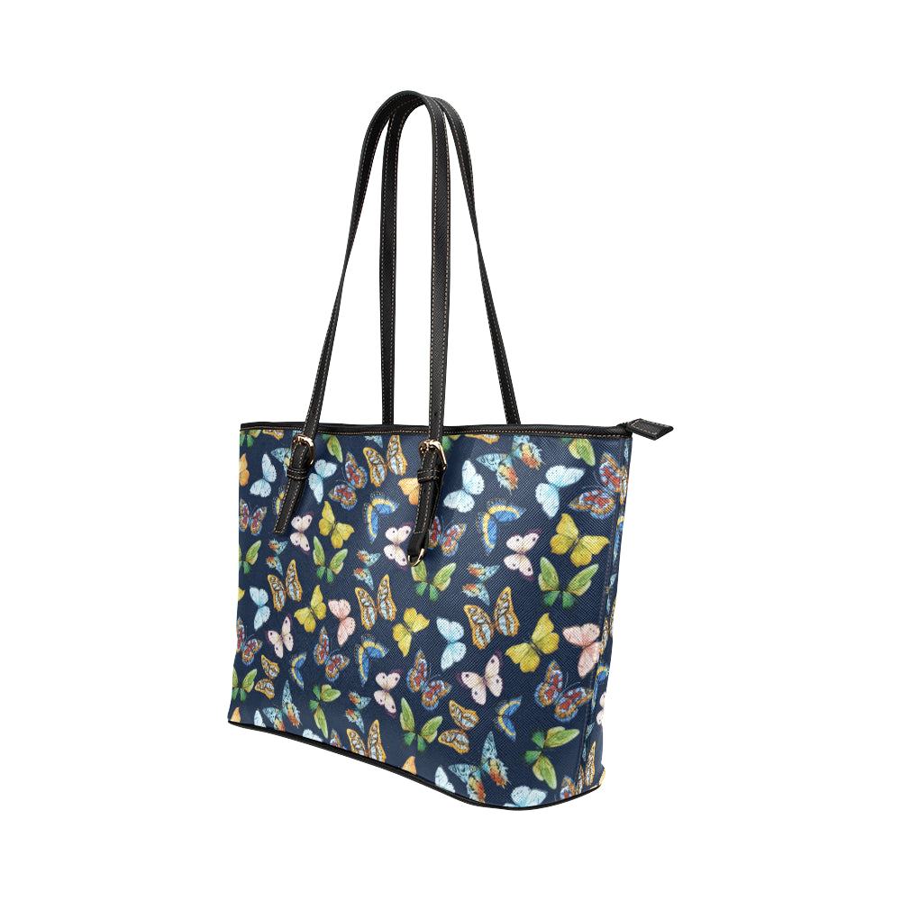 Butterfly Beautiful Print Pattern Leather Tote Bag