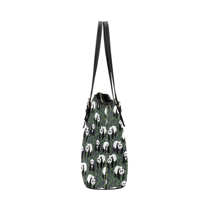 Panda Bear Bamboo Themed Print Leather Tote Bag