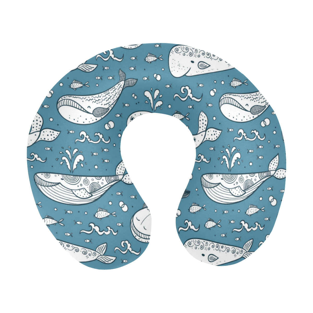 Humpback Whale Pattern Print Design 03 U-Shaped Travel Neck Pillow