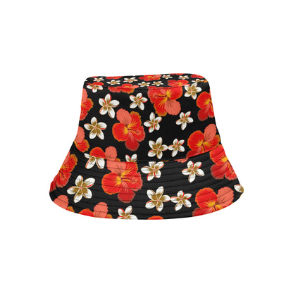 Red Hibiscus Pattern Print Design HB022 Unisex Bucket Hat