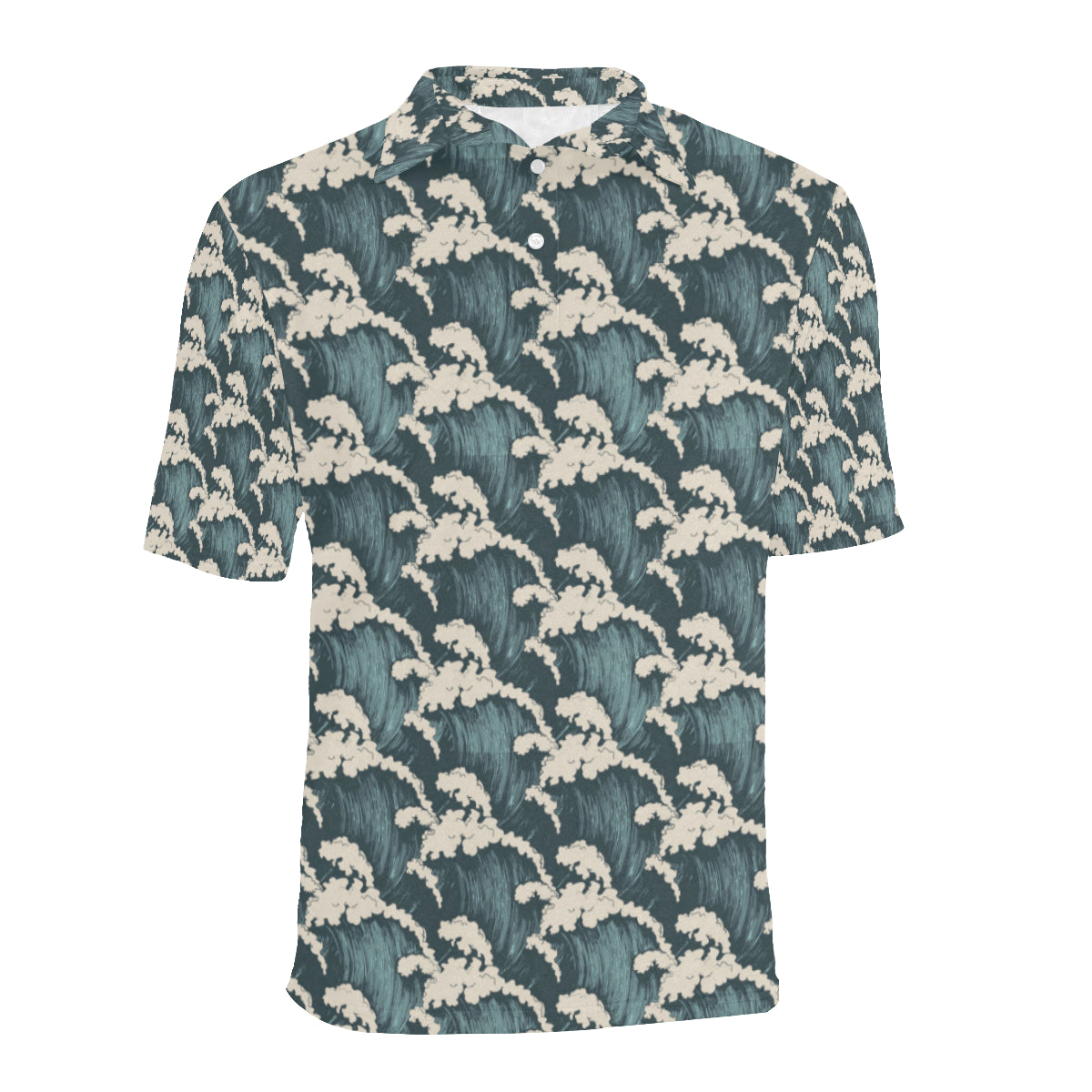 Wave Art Print Men Polo Shirt
