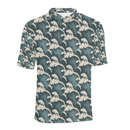 Wave Art Print Men Polo Shirt