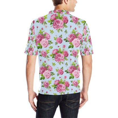 Rose Pink Pattern Print Design RO08 Men Polo Shirt