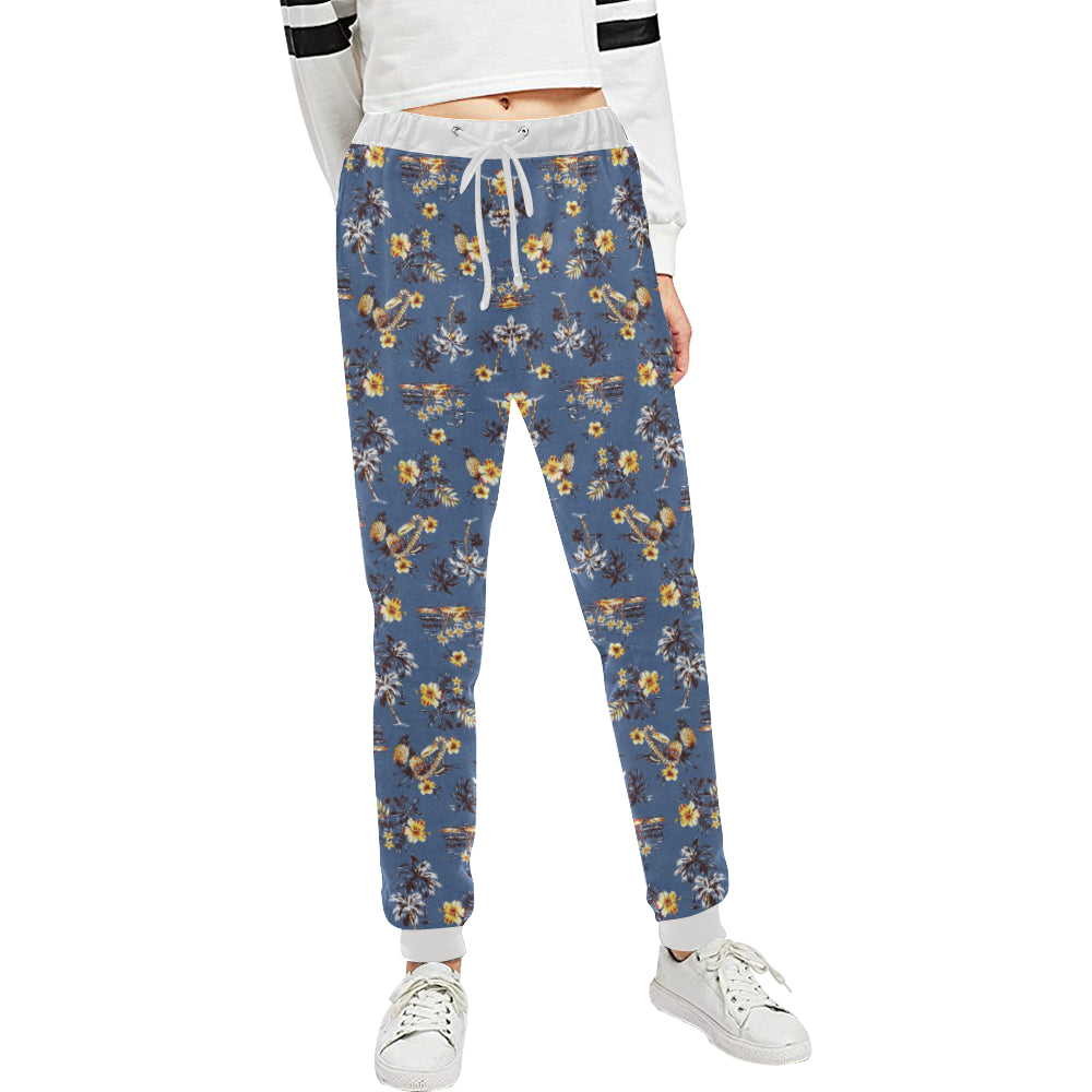 Hawaiian Flower Blue Print Unisex Sweatpants