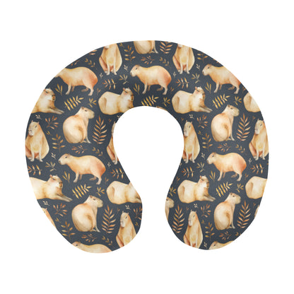 Capybara Pattern Print Design 02 U-Shaped Travel Neck Pillow