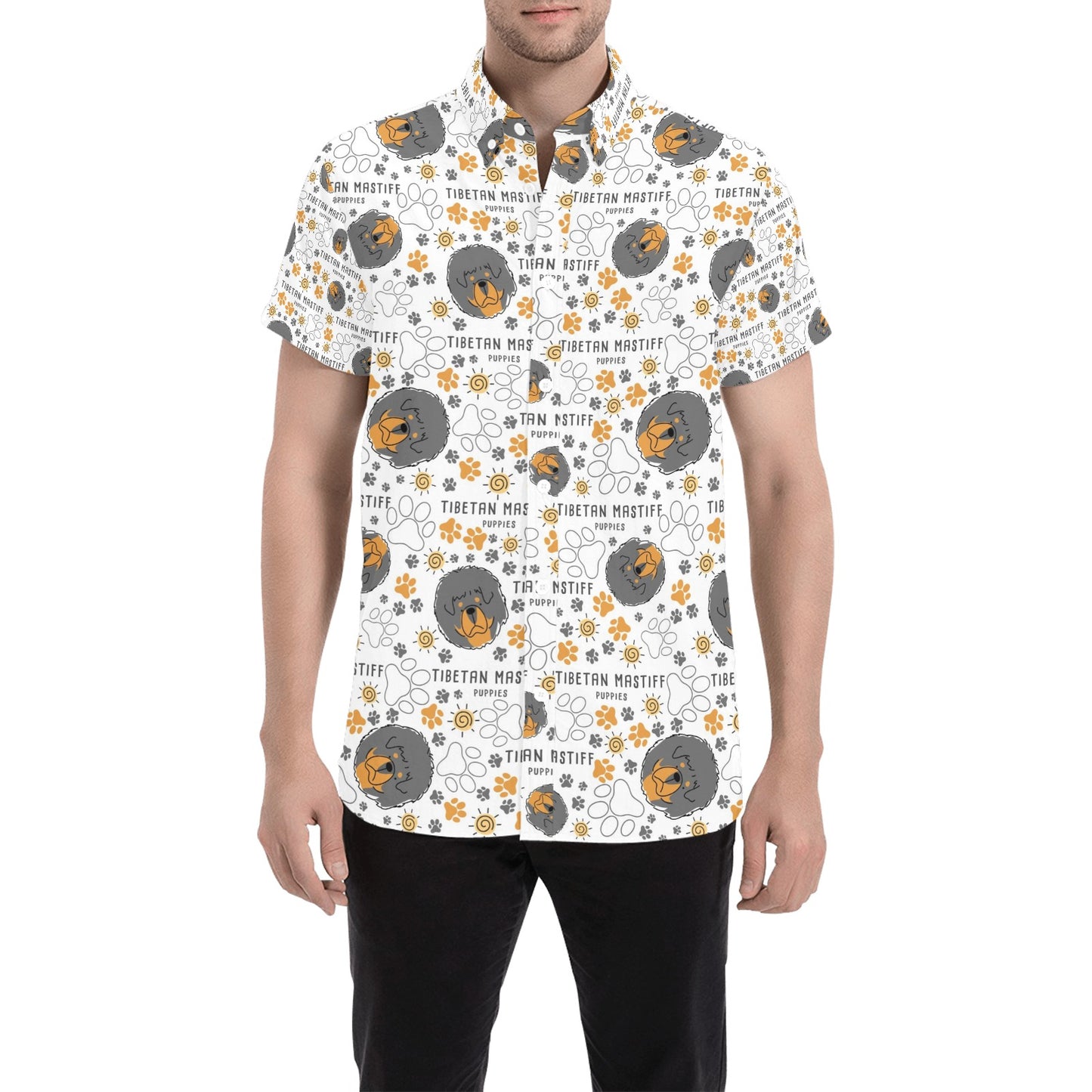 Tibetan Mastiffs Print Design LKS302 Men Short Sleeve Button Up Shirt