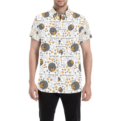 Tibetan Mastiffs Print Design LKS302 Men Short Sleeve Button Up Shirt