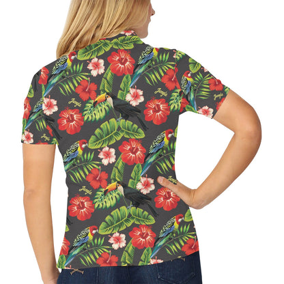 Hibiscus Red With Parrotprint Design LKS303 Women's Polo Shirt