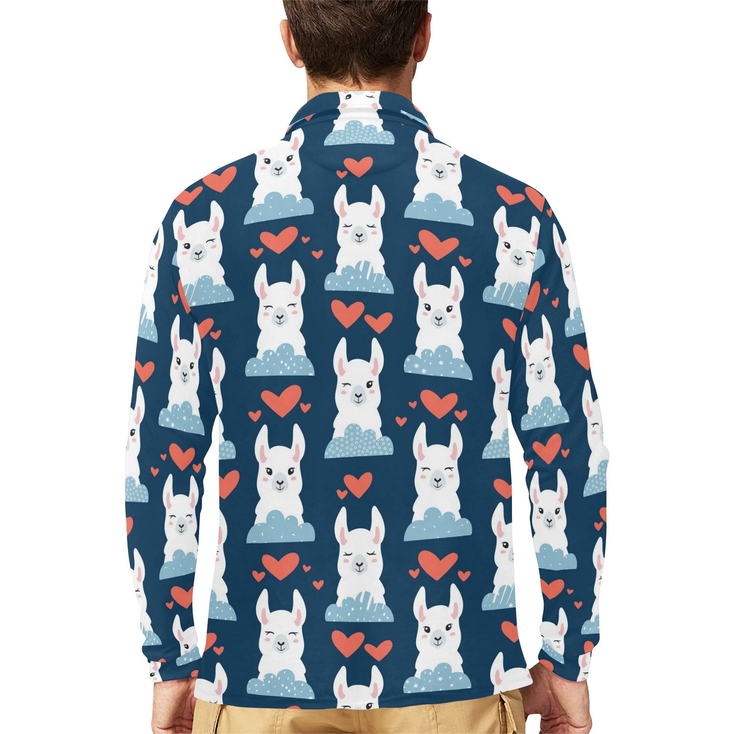 Alpaca Love Pattern Print Design 05 Long Sleeve Polo Shirt For Men's