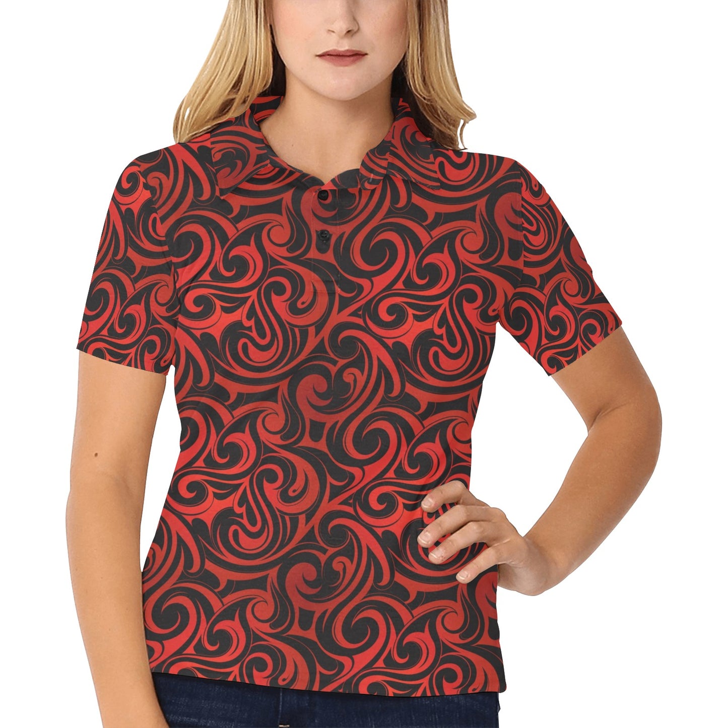 Maori Red Black Themed Design Women's Polo Shirt