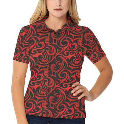 Maori Red Black Themed Design Women's Polo Shirt