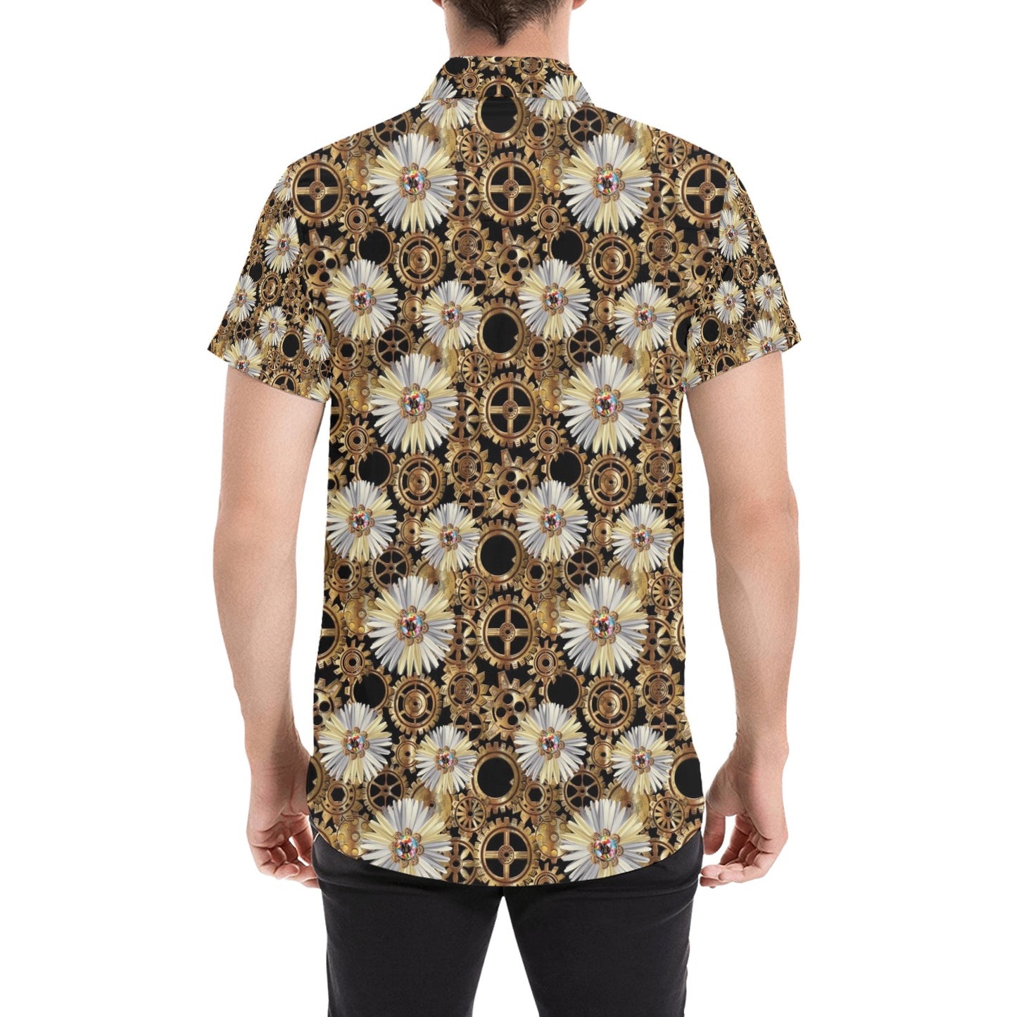 Steampunk Print Design LKS305 Men Short Sleeve Button Up Shirt