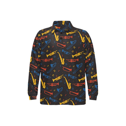 Saxophone Print Design LKS407 Long Sleeve Polo Shirt For Men's