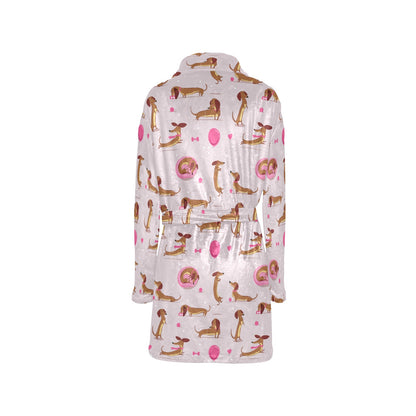 Dachshund Pattern Print Design 10 Women's Fleece Robe