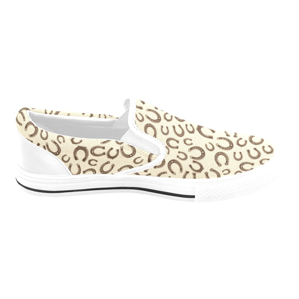 Horseshoe Print Design LKS302 White Slip Ons Canvas Women's Shoes