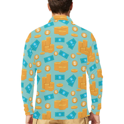 Money Pattern Print Design 03 Long Sleeve Polo Shirt For Men's
