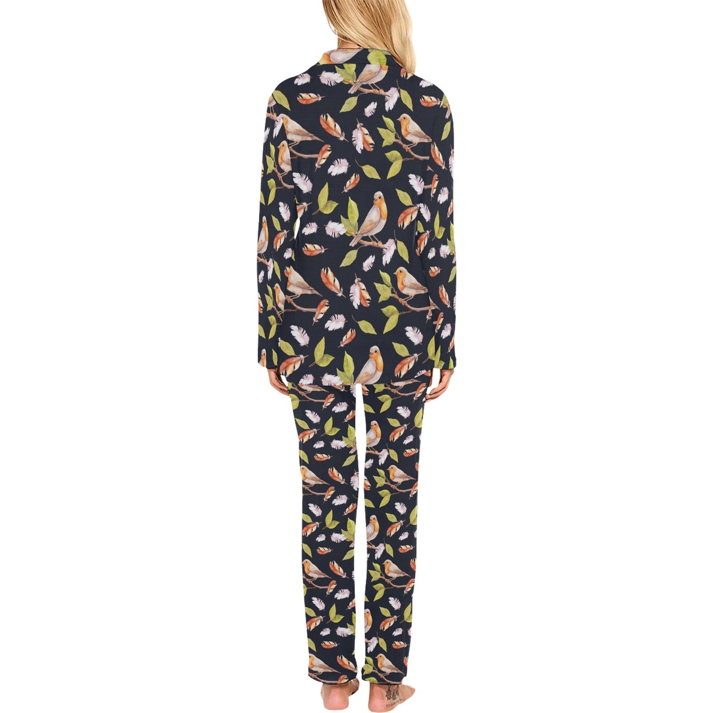 Birds Pattern Print Design 02 Women's Long Pajama Set