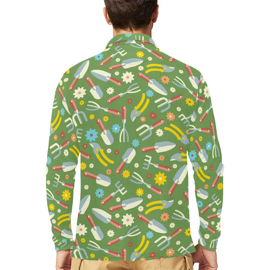 Gardening Pattern Print Design G06 Long Sleeve Polo Shirt For Men's