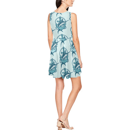 Swordfish Pattern Print Design 03 Sleeveless Dress