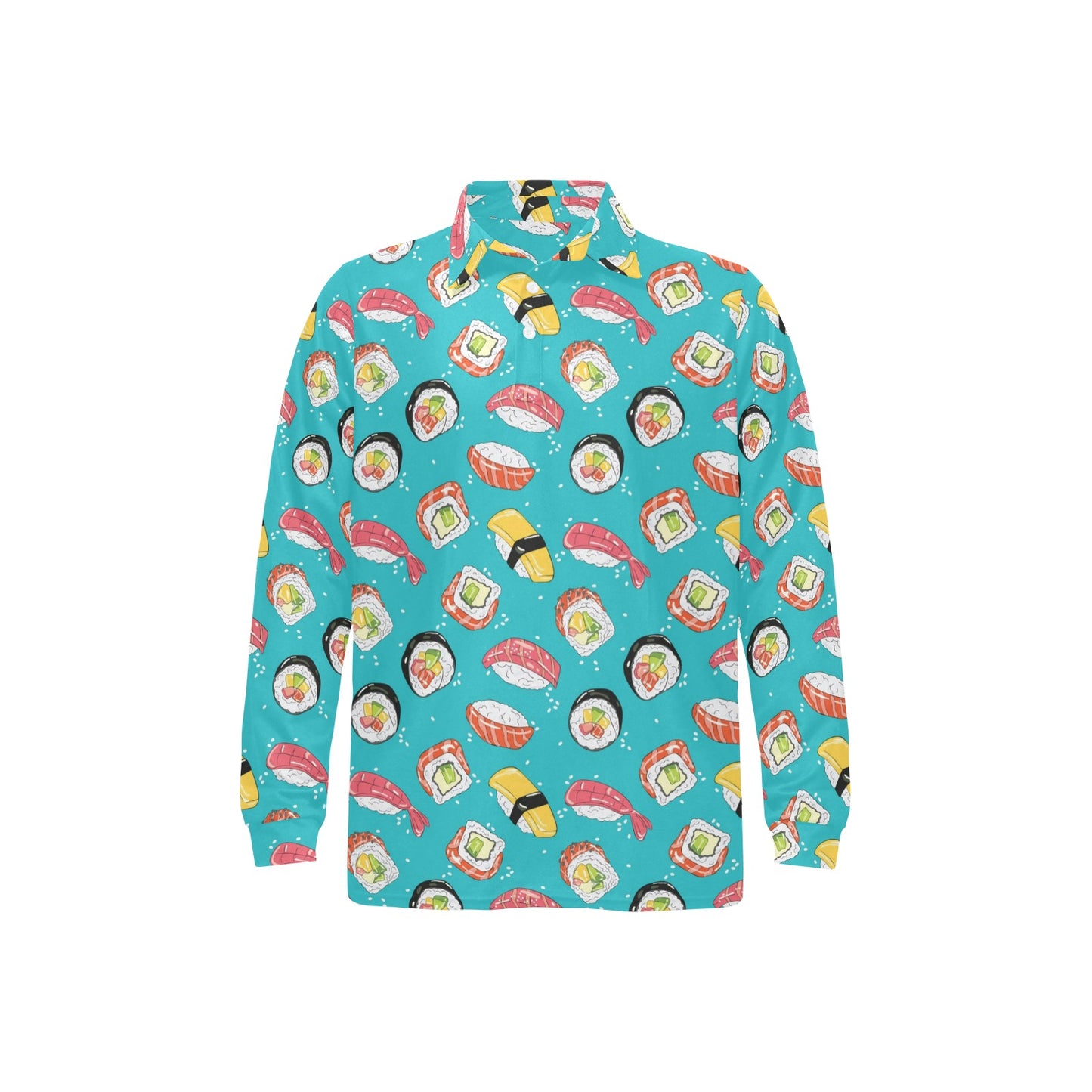 Sushi Print Design LKS305 Long Sleeve Polo Shirt For Men's