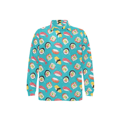 Sushi Print Design LKS305 Long Sleeve Polo Shirt For Men's