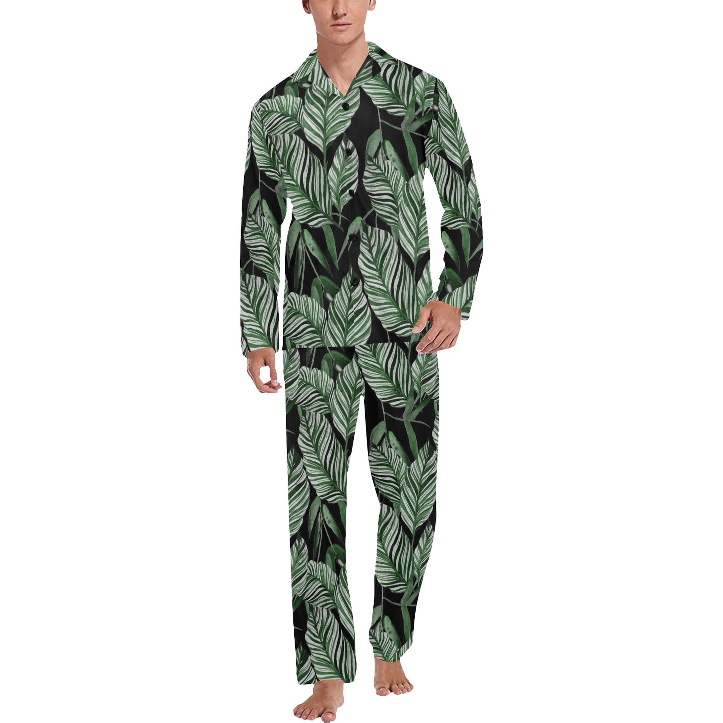 Palm Leaves Pattern Print Design PL09 Men's Long Pajama Set