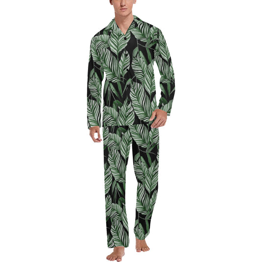 Palm Leaves Pattern Print Design PL09 Men's Long Pajama Set