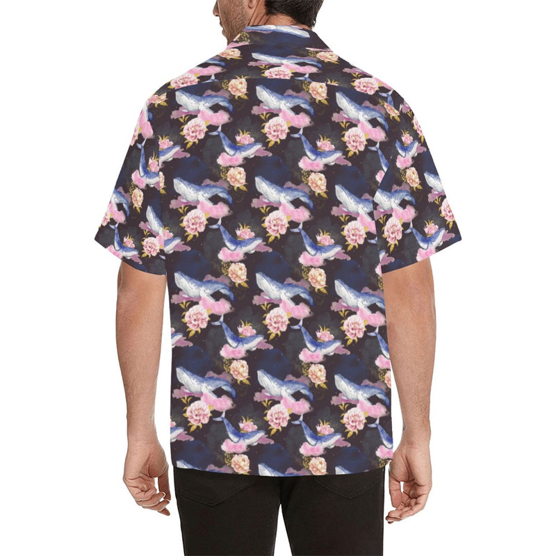 Blue Whale Print Design LKS401 Men's Men's Hawaiian Shirt