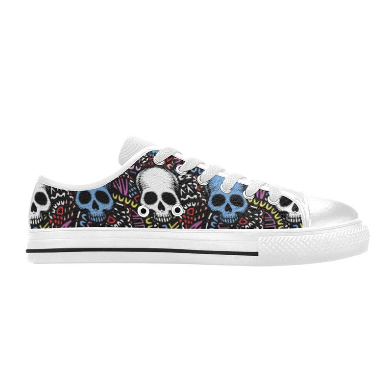 Skull Print Design LKS305 Women's White Low Top Shoes