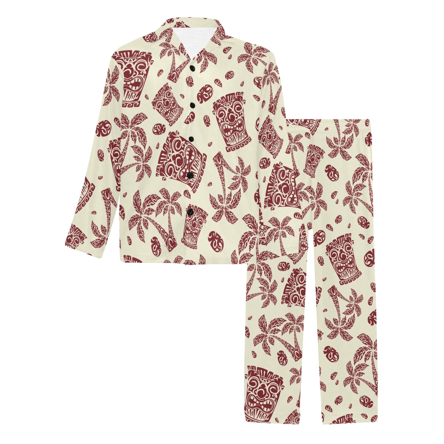Tiki Tribal Mask Palm Tree Men's Long Pajama Set