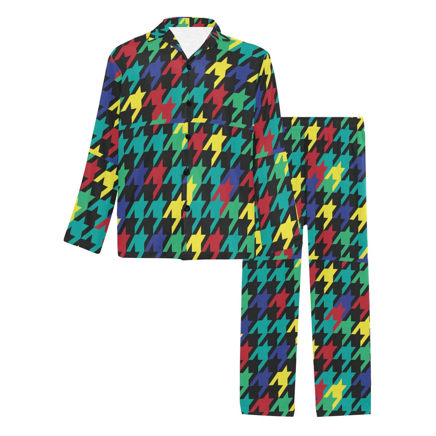 Houndstooth Colorful Pattern Print Design 02 Men's Long Pajama Set