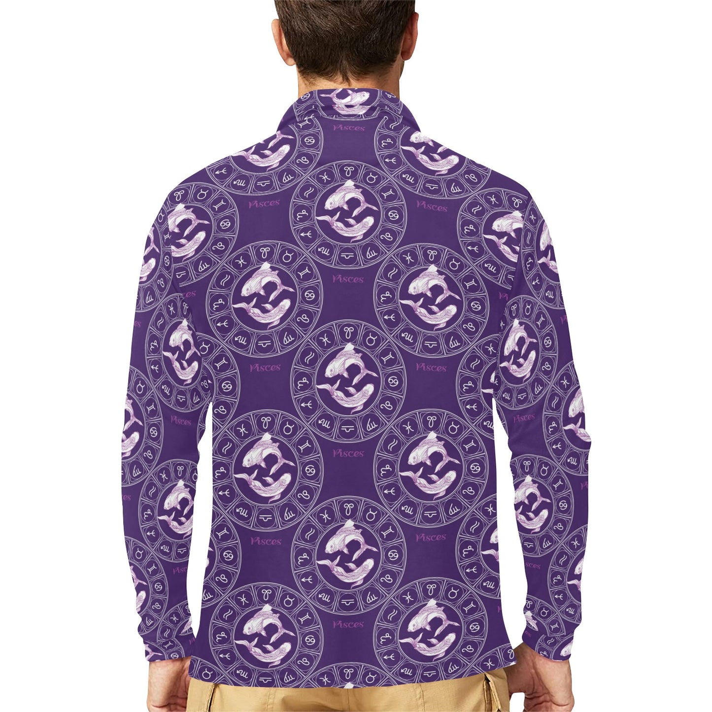 Pisces Pattern Print Design A02 Long Sleeve Polo Shirt For Men's