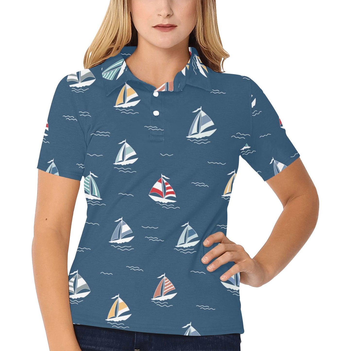 Sailing Ships Pattern Print Design A02 Women's Polo Shirt