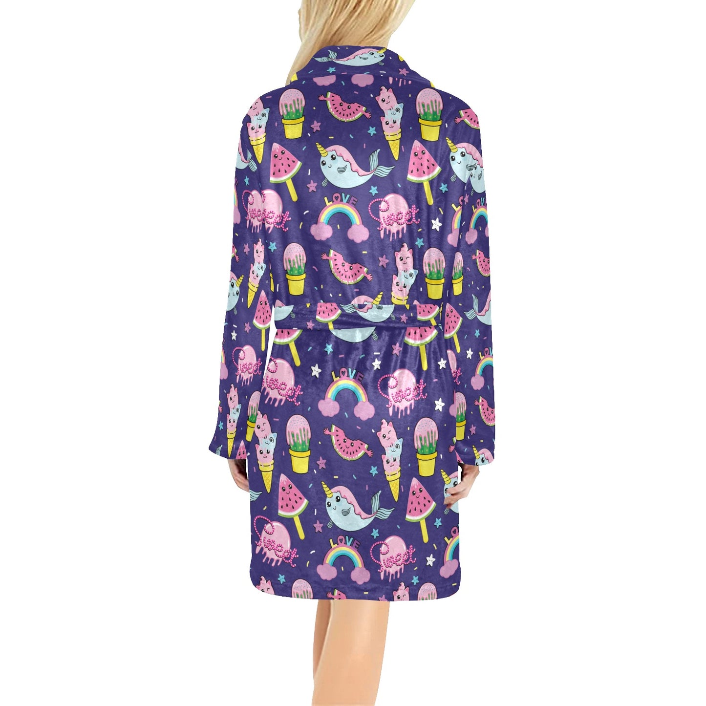 Narwhal Cute Pattern Print Design 02 Women's Fleece Robe