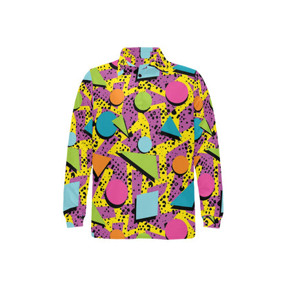 80s Pattern Print Design 1 Long Sleeve Polo Shirt For Men's