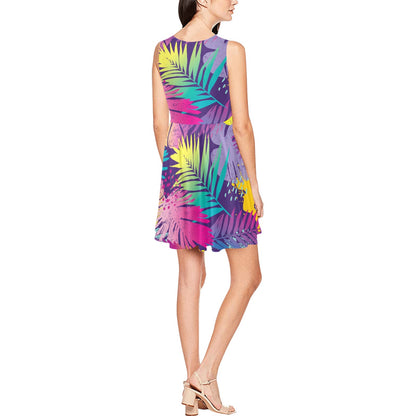 Palm Leaf Pattern Print Design A04 Sleeveless Dress