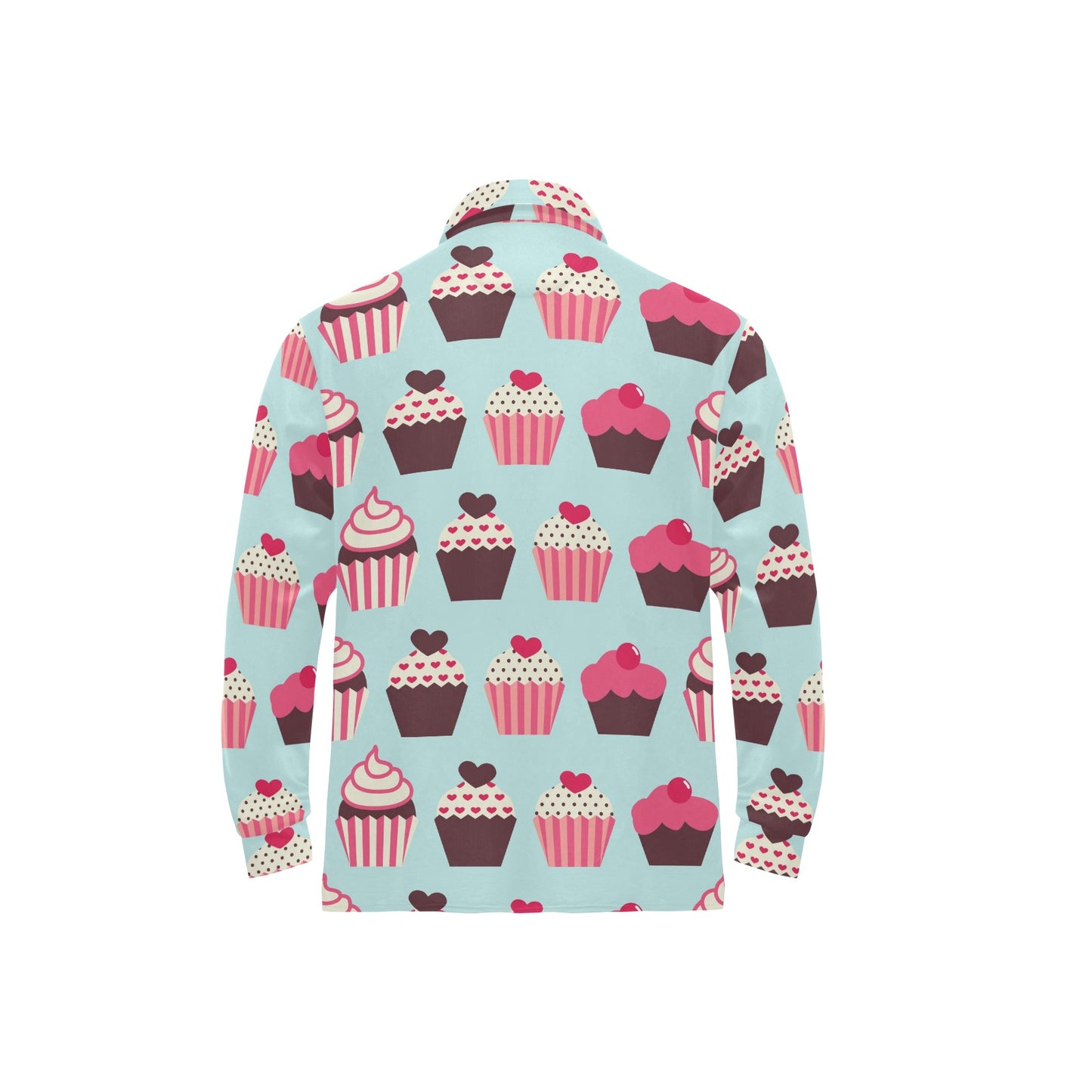 CupCake Print Pattern Long Sleeve Polo Shirt For Men's