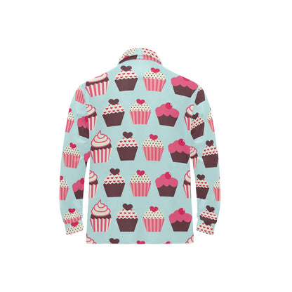 CupCake Print Pattern Long Sleeve Polo Shirt For Men's