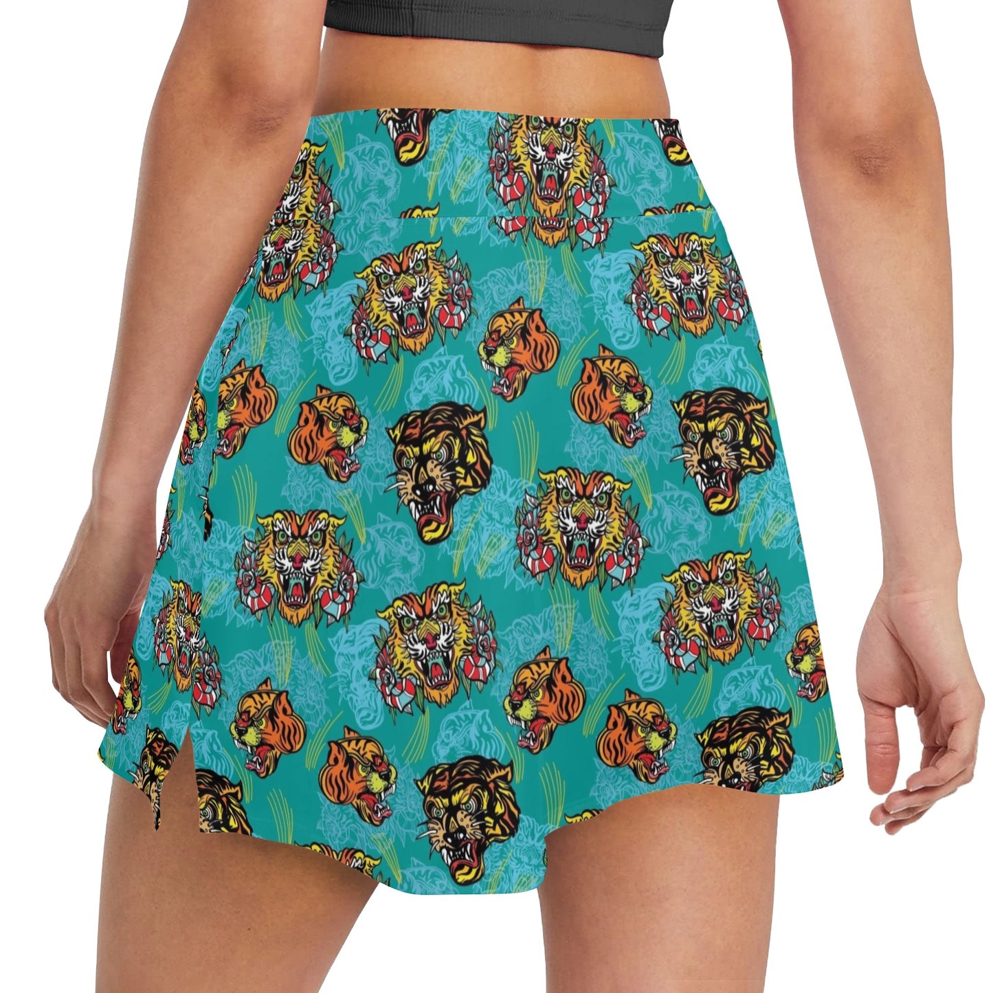Tattoo Tiger Head Print Design LKS304 17" Golf & Pickleball Skort with Pockets