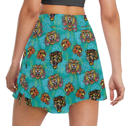 Tattoo Tiger Head Print Design LKS304 17" Golf & Pickleball Skort with Pockets