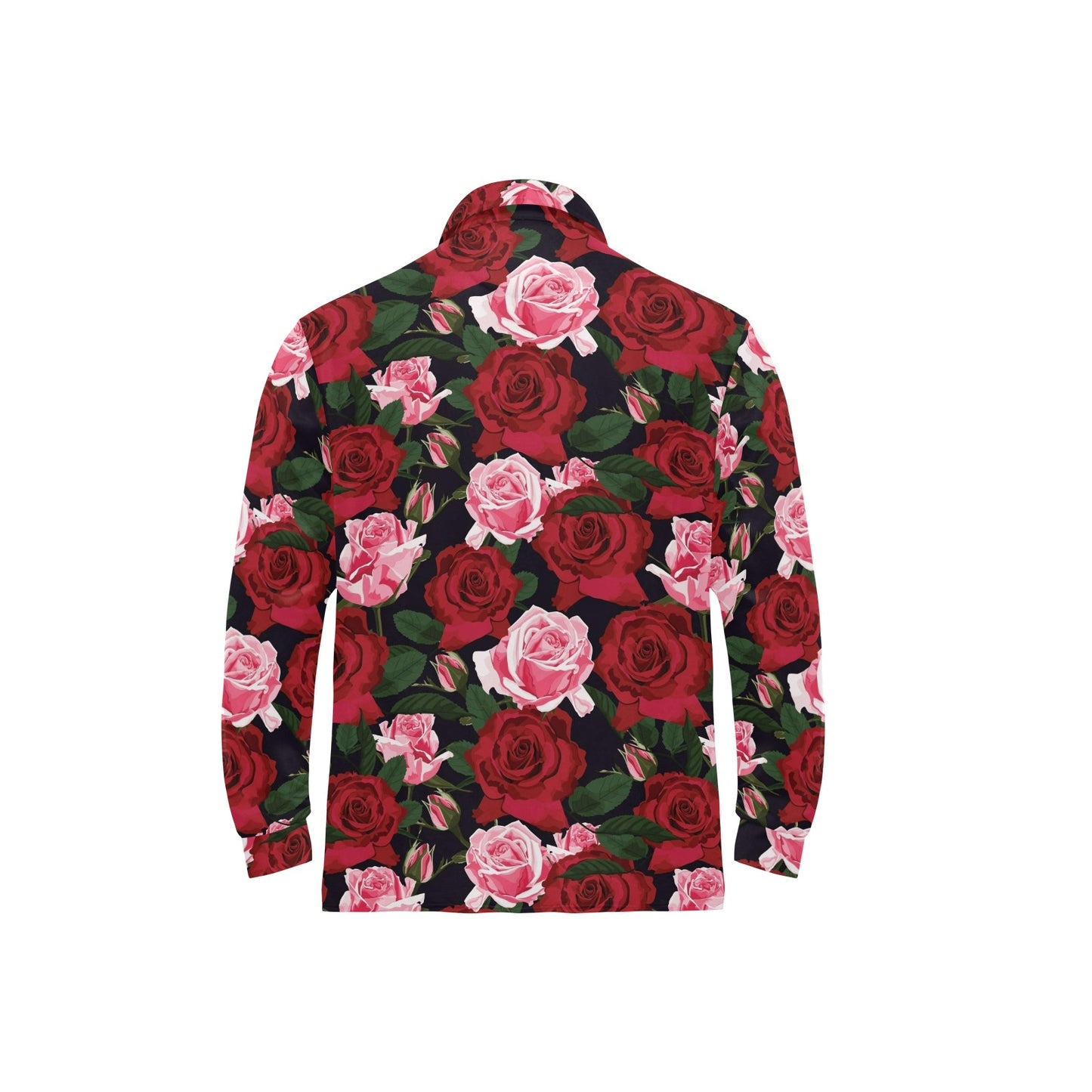 Rose Red Pink Pattern Print Design RO01 Long Sleeve Polo Shirt For Men's