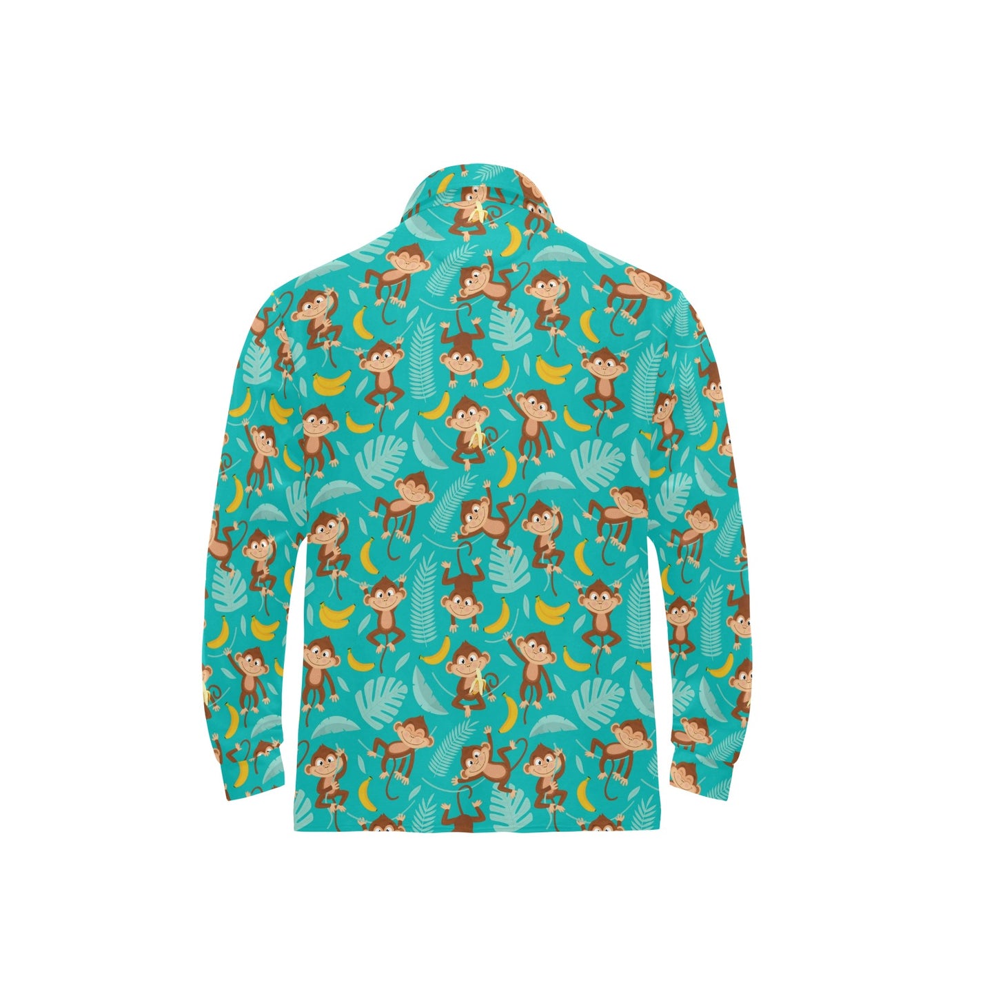 Monkey Happy Design Themed Print Long Sleeve Polo Shirt For Men's