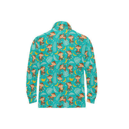 Monkey Happy Design Themed Print Long Sleeve Polo Shirt For Men's